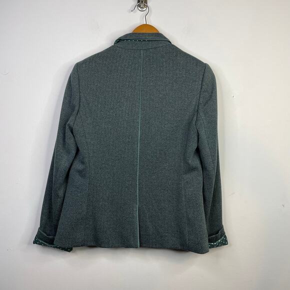 The Limited Green Gray Herringbone Tweed Classic Academia Blazer Jacket womens M - Picture 8 of 13